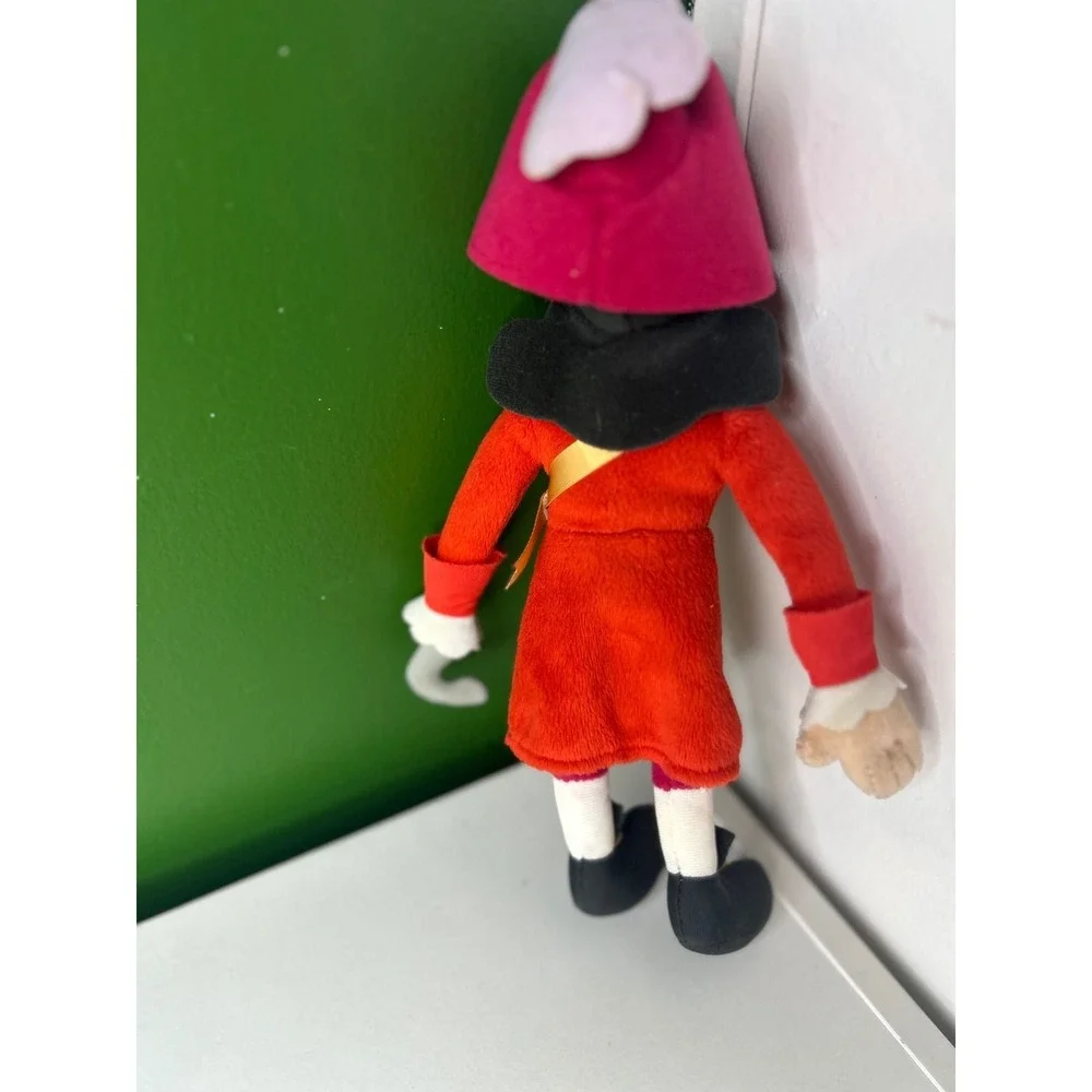 Disney Captain Hook Plush Peter Pan Pirate Bean Bag Toy Red Coat Hat 8 Inch